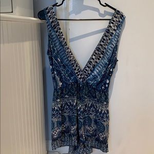 Blue and beige and white romper